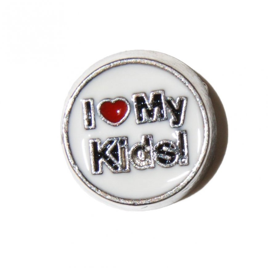 I love my kids on white background 7mm floating locket charm - Click Image to Close