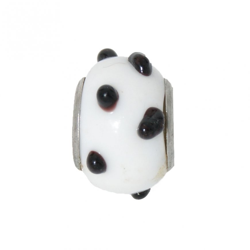 EB52 - Glass bead - White bead with black dots - European bead - Click Image to Close