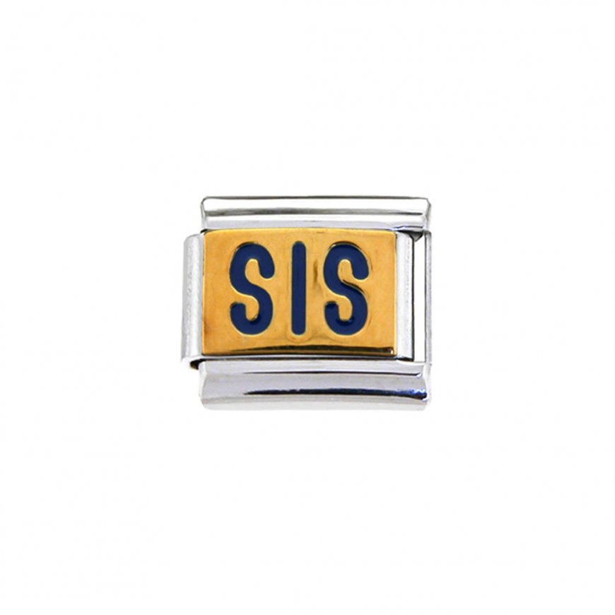 Sis - blue and gold enamel 9mm Italian charm - Click Image to Close