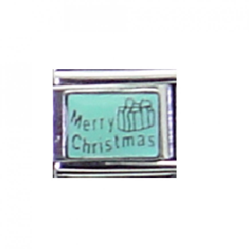 Merry Christmas on light blue background - 9mm Italian charm - Click Image to Close