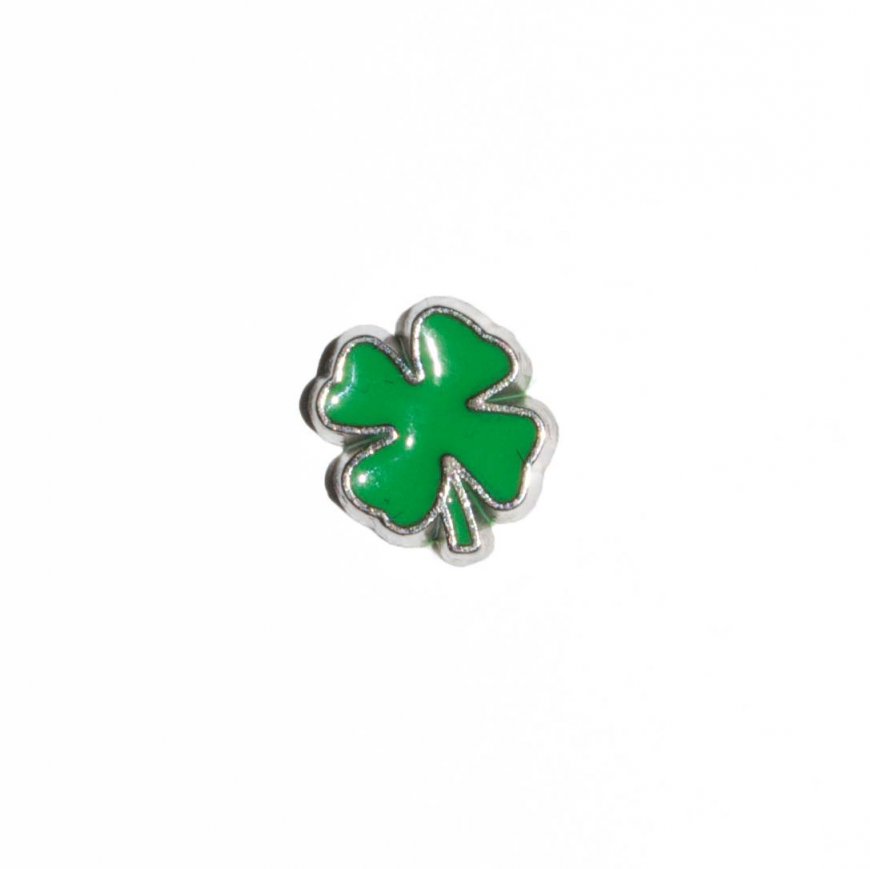 Lucky 4 leaf clover green 8mm floating locket charm - Click Image to Close