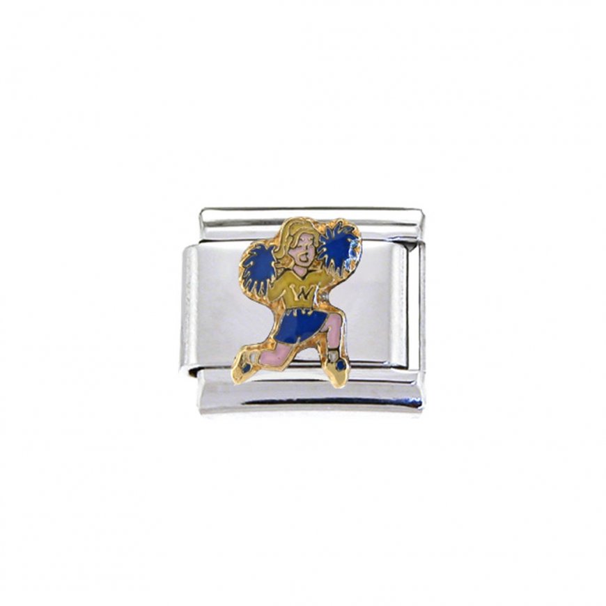 Cheerleader - blue and yellow - 9mm Italian Charm - Click Image to Close