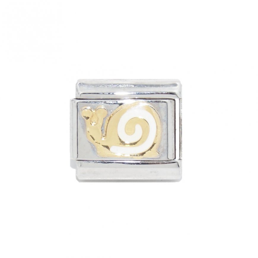 Snail gold and white - 9mm Enamel Italian Charm - Click Image to Close