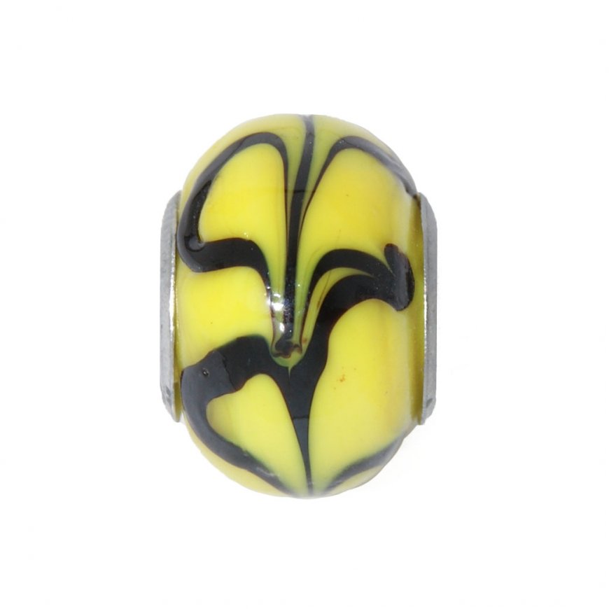 EB58 - Glass bead - Yellow bead, black swirls - European bead - Click Image to Close