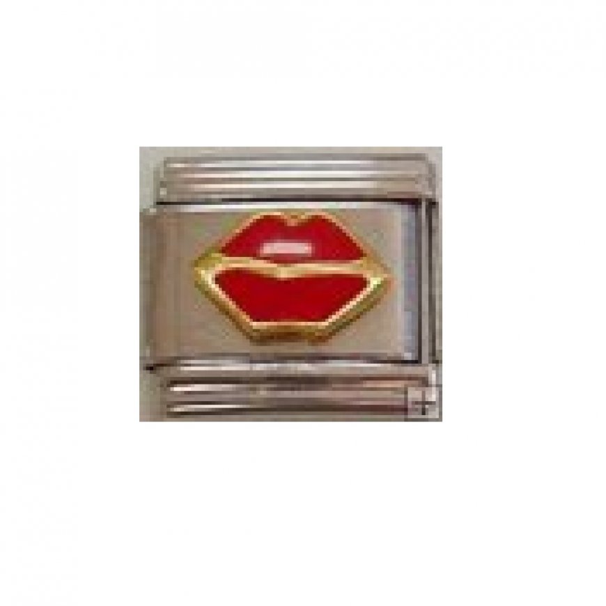 Red lips (a) - enamel 9mm Italian charm - Click Image to Close