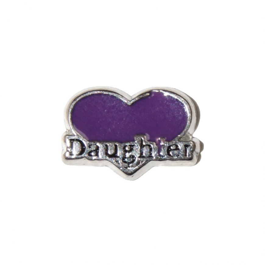 Daughter on purple heart 8mm floating locket charm - Click Image to Close