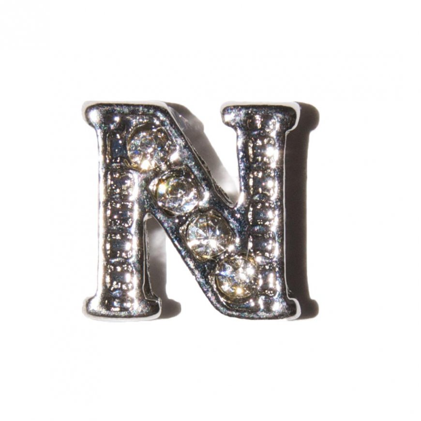 N Letter with stones - floating locket charm - Click Image to Close