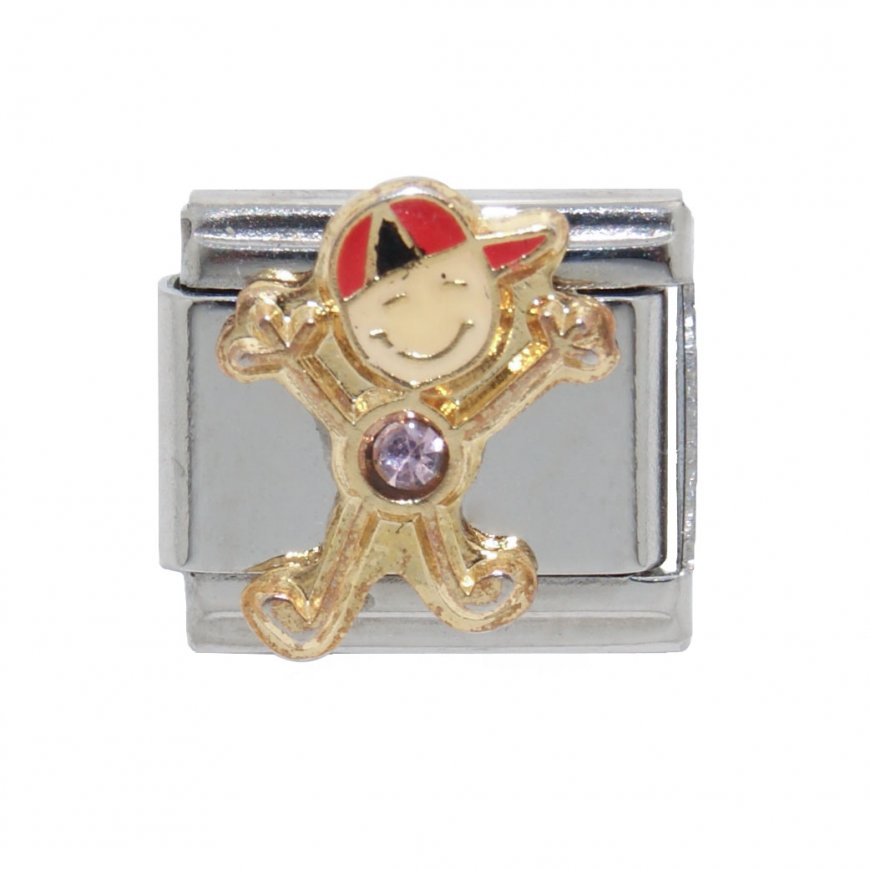 Little boy birthstone Red Cap - October - 9mm Italian Charm - Click Image to Close