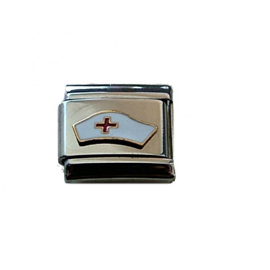 Nurses Hat (d) - 9mm enamel Italian charm - Click Image to Close