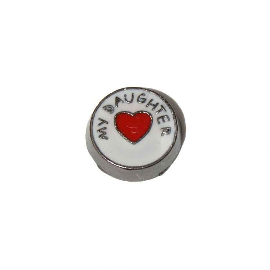 My Daughter with red heart circle 7mm floating locket charm - Click Image to Close