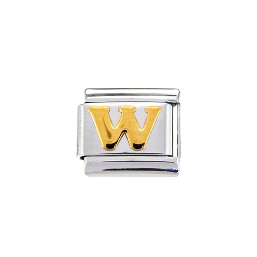 Gold colour Letter W - 9mm Italian charm - Click Image to Close