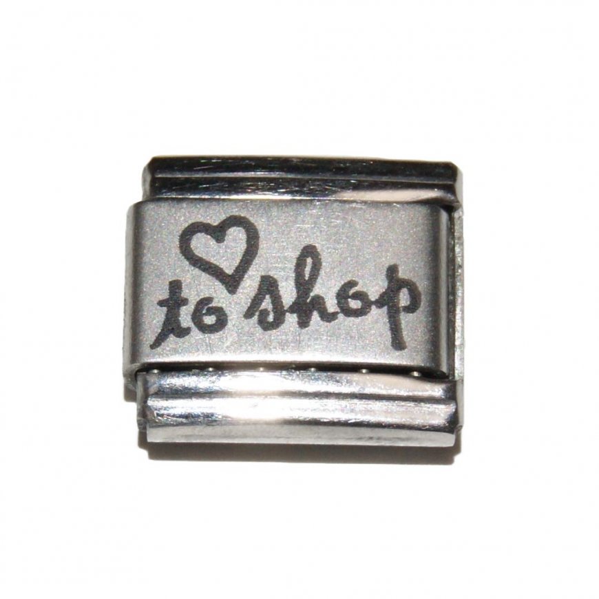 Love to shop - plain laser with heart 9mm Italian Charm - Click Image to Close