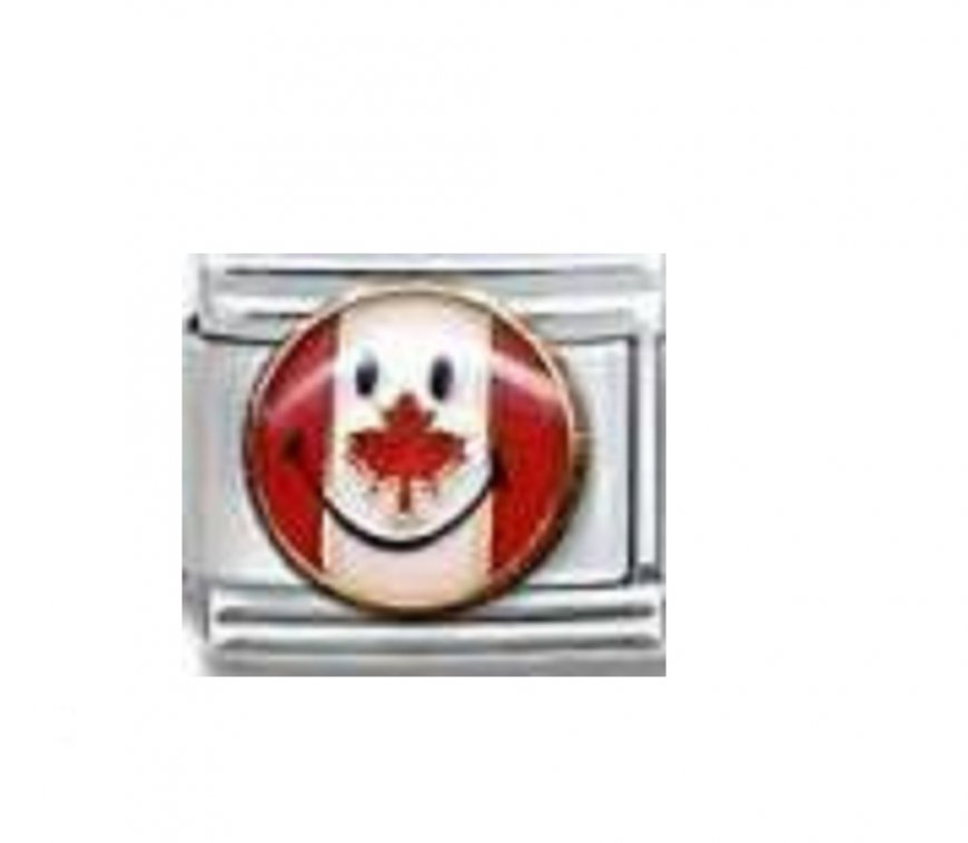 Flag - Canada smiley face enamel 9mm Italian charm - Click Image to Close
