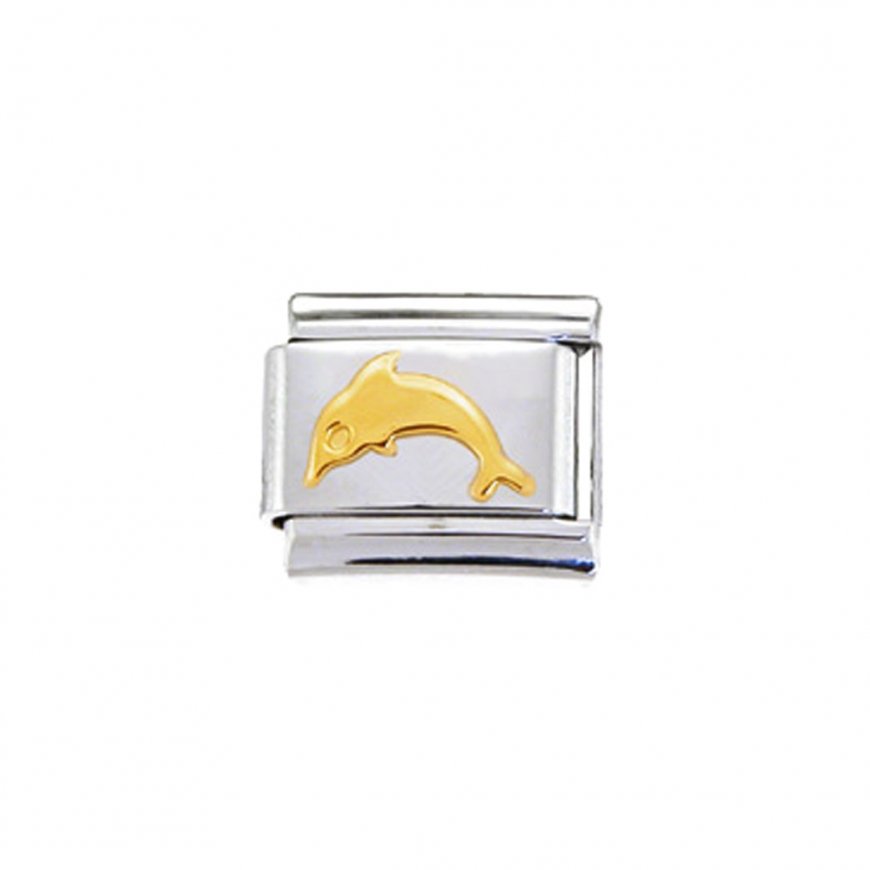 Goldtone dolphin (a) - enamel 9mm Italian charm - Click Image to Close