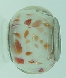 EB91 - Glass bead - White bead with orange glitter - Click Image to Close