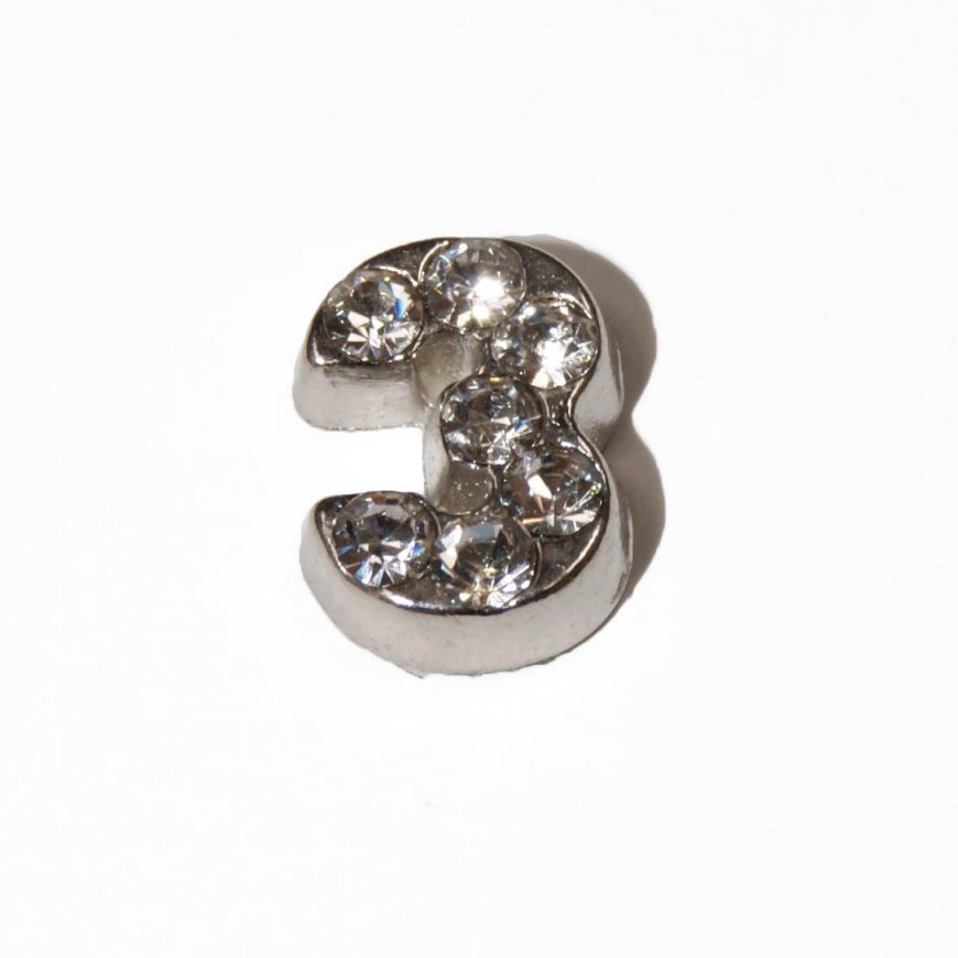 Number 3 with stones 7mm floating locket charm - Click Image to Close