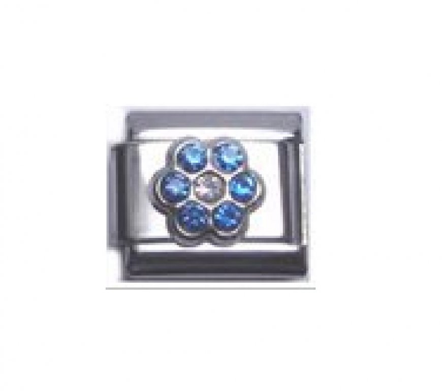 September Small Flower Birthstone - Sapphire - 9mm Italian charm - Click Image to Close