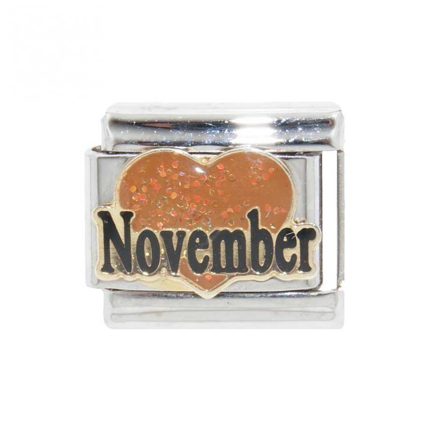 November in Sparkly Heart - Birthmonth 9mm Italian charm - Click Image to Close