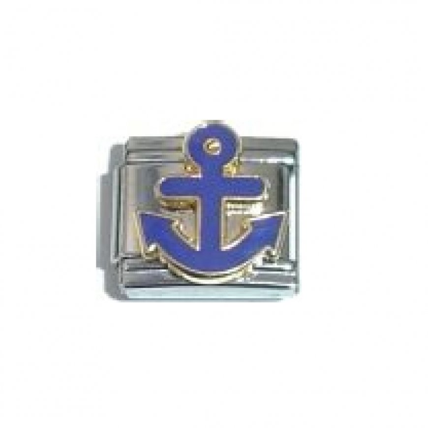 Blue anchor - enamel 9mm Italian charm - Click Image to Close