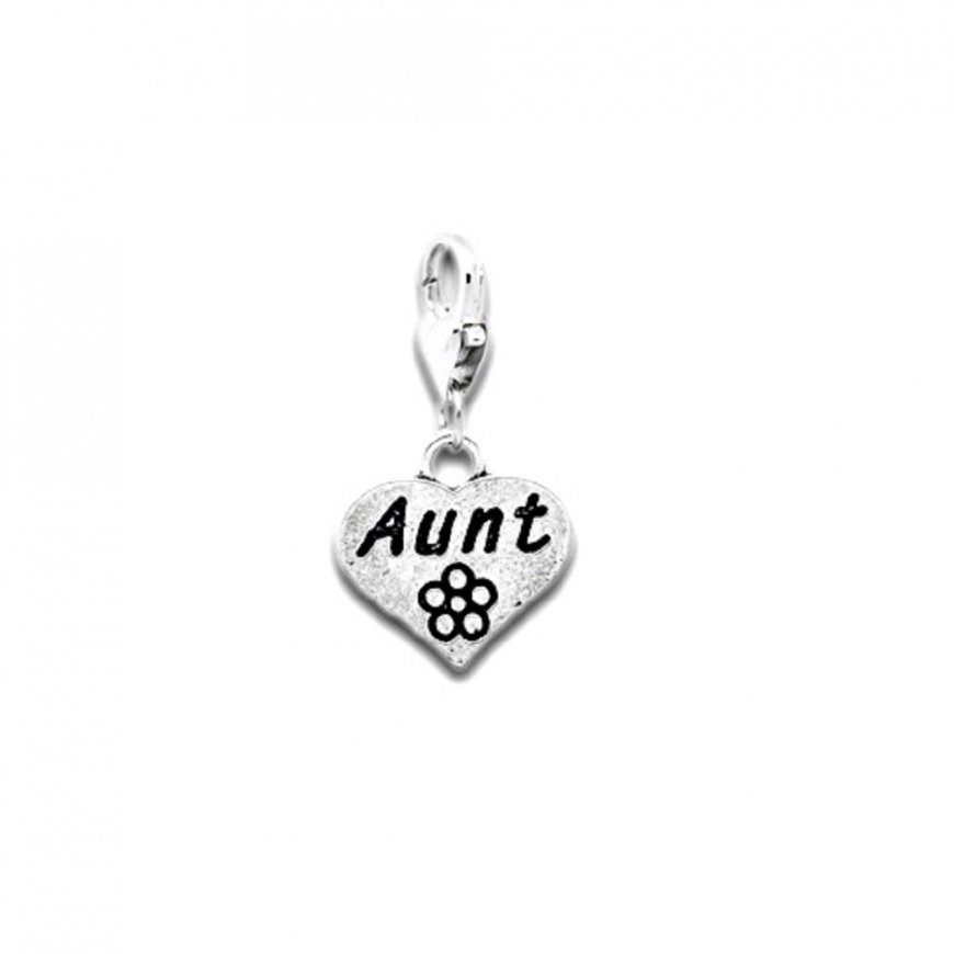 Clip on charm - Heart with flower - Aunt - Click Image to Close