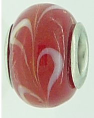 EB79 - Glass bead - Red bead with white swirls - Click Image to Close