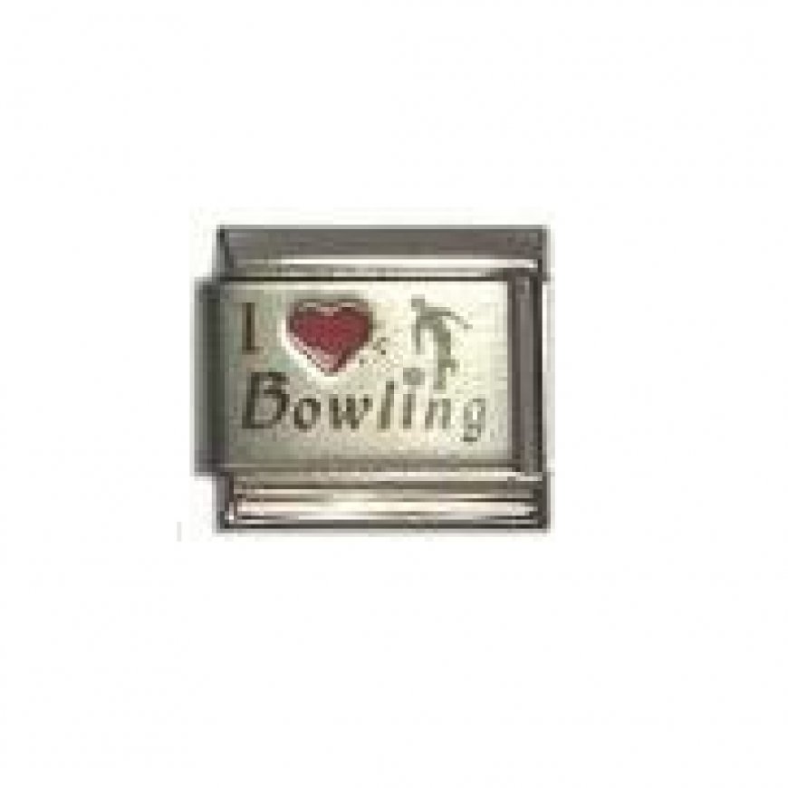 I love bowling - red heart laser 9mm Italian charm - Click Image to Close