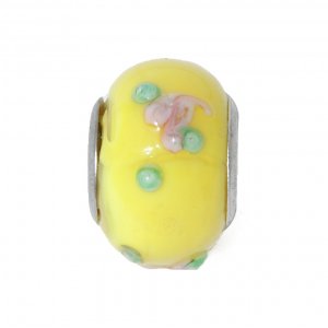 EB57 - Glass bead - Yellow pink and green -European bead charm