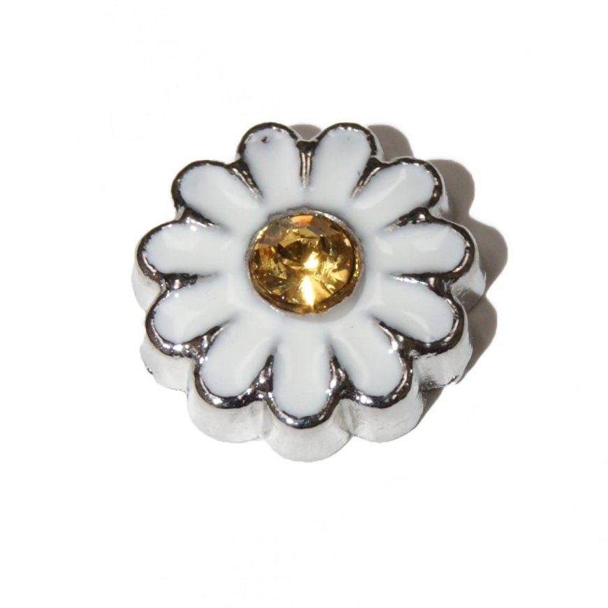 Daisy Flower with gold stone 7mm floating locket charm - Click Image to Close