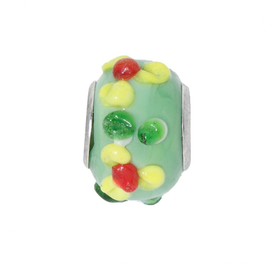 EB63 - Glass bead - Green bead coloured dots - European bead - Click Image to Close