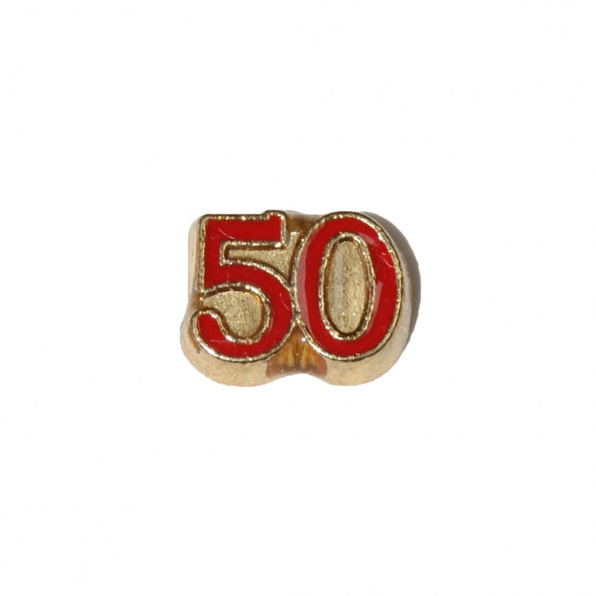 50 red and gold birthday 7mm floating charm - Click Image to Close