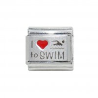 I love to swim - red heart laser - 9mm Italian charm