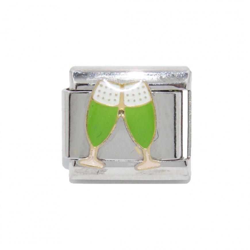 Champagne glasses - enamel 9mm Italian charm - Click Image to Close