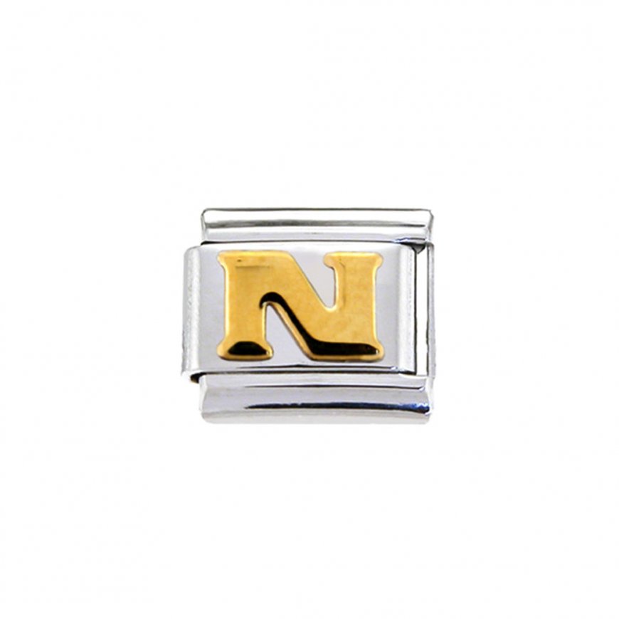 Gold colour Letter N - 9mm Italian charm - Click Image to Close