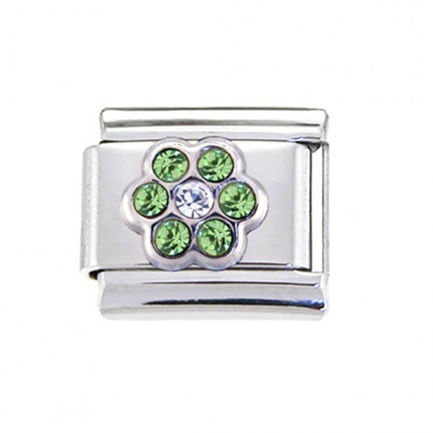 August Small Flower Birthstone - Peridot - 9mm Italian charm - Click Image to Close