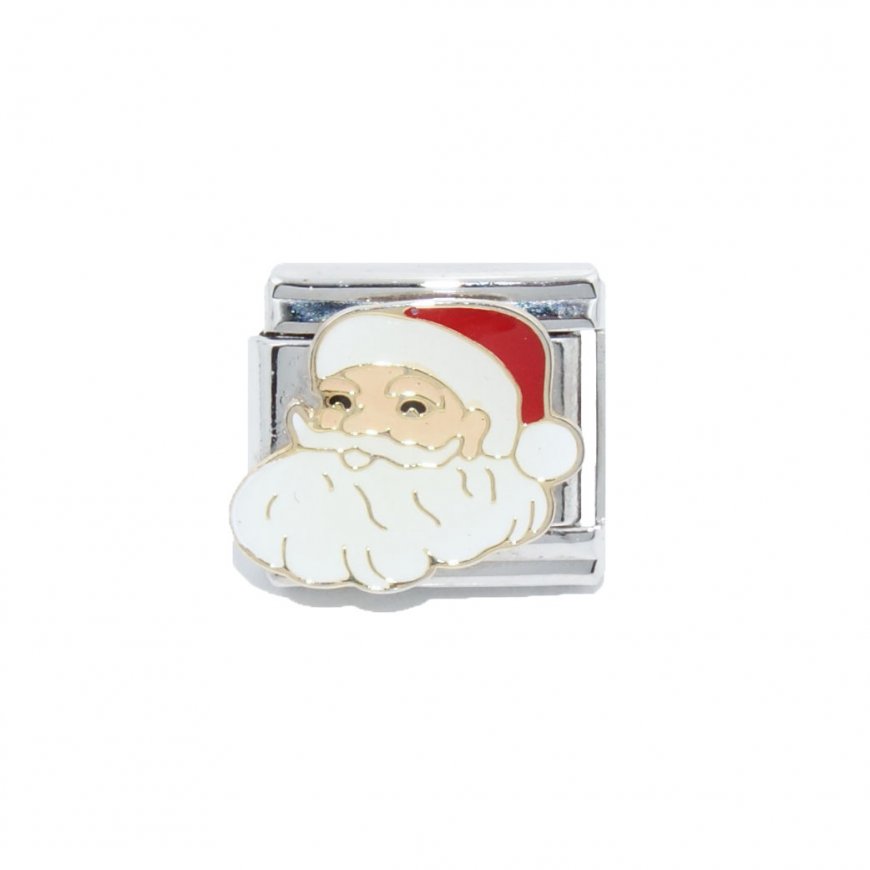 Santa face big beard - enamel 9mm Italian charm - Click Image to Close