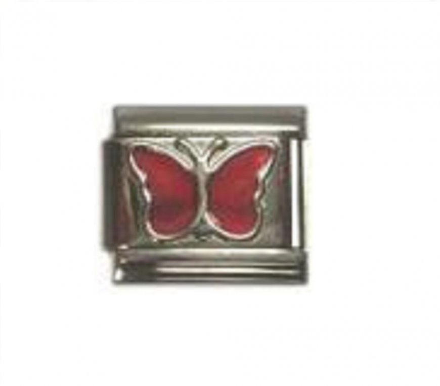 July Plain Butterfly Birthmonth - Ruby 9mm Italian Charm - Click Image to Close