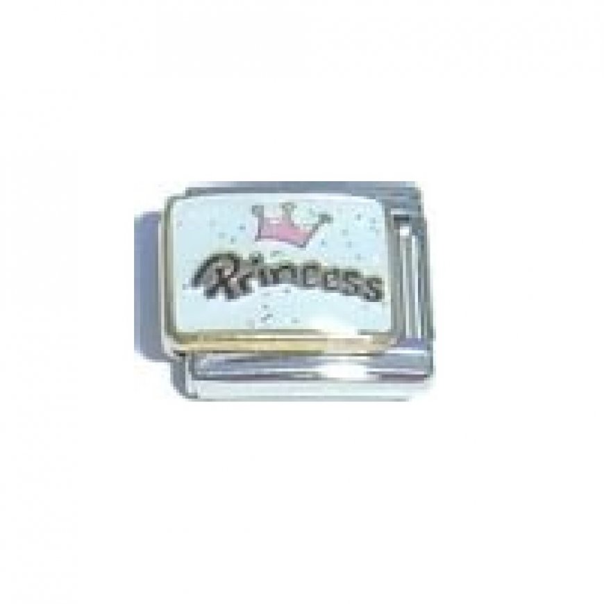 Princess with crown sparkly 9mm Italian charm - Click Image to Close