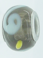 EB245 - Black bead with white swirls and yellow dots