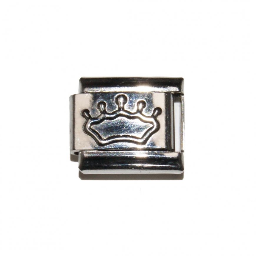Silver coloured crown - 9mm Italian charm - Click Image to Close