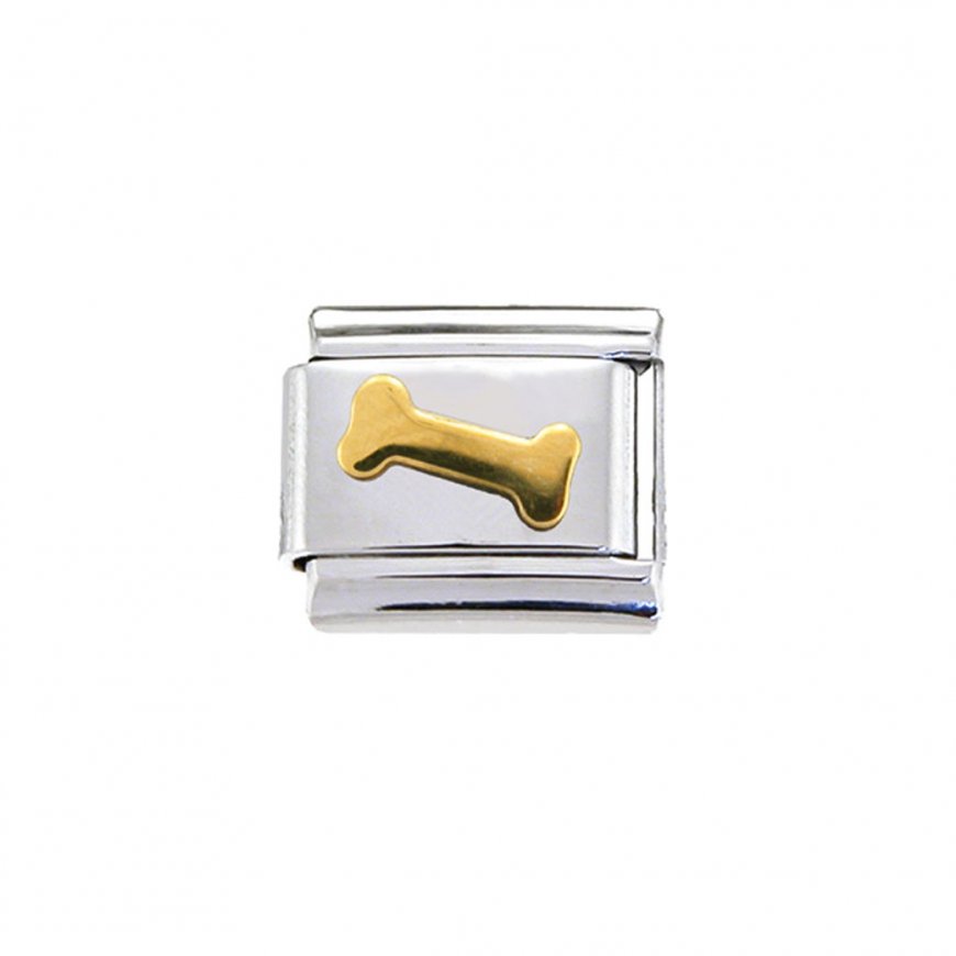Gold dog bone - enamel 9mm Italian charm - Click Image to Close