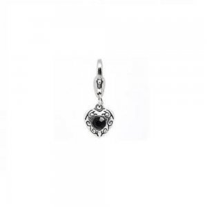 Heart with Black Stone - Clip on charm fits Thomas Sabo style