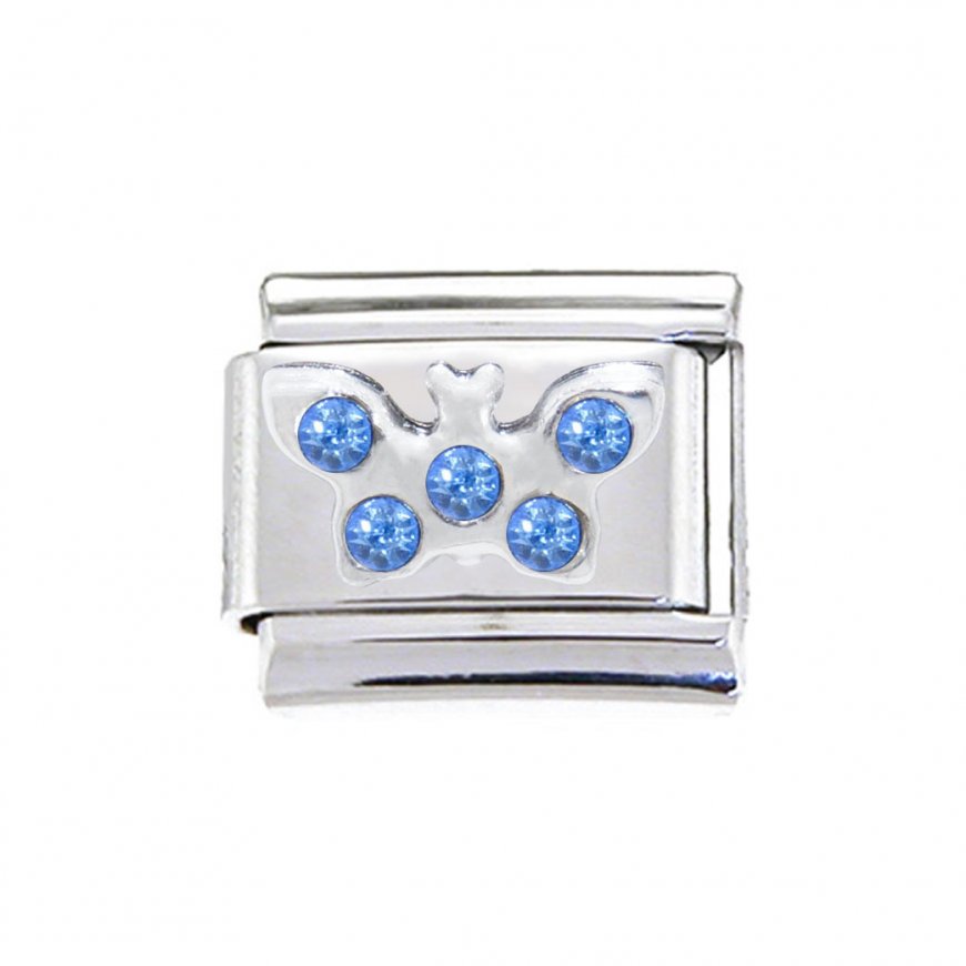 Silver butterfly with blue stones - enamel 9mm Italian charm - Click Image to Close