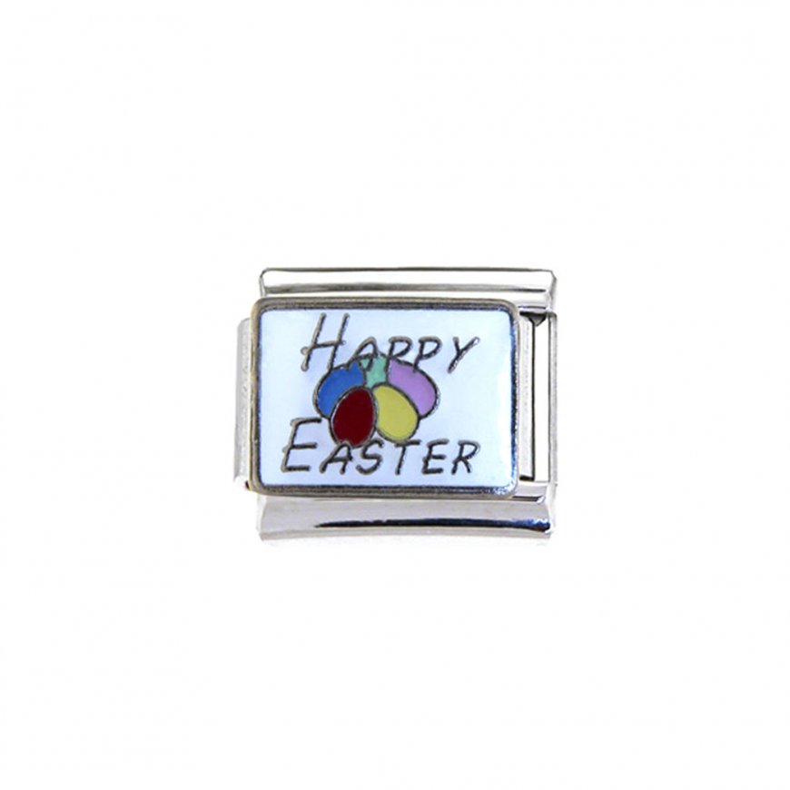 Happy Easter with eggs on white background 9mm Italian Charm - Click Image to Close