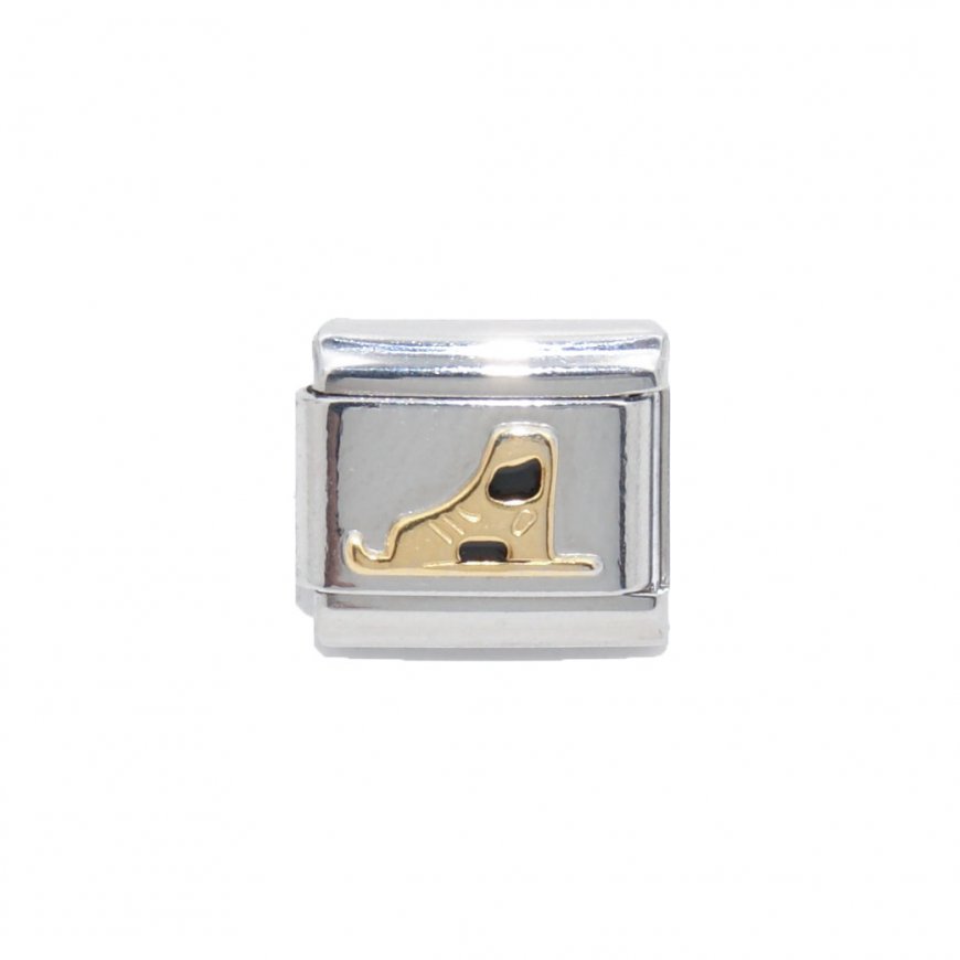 Ice Skate gold and black enamel 9mm Italian charm - Click Image to Close