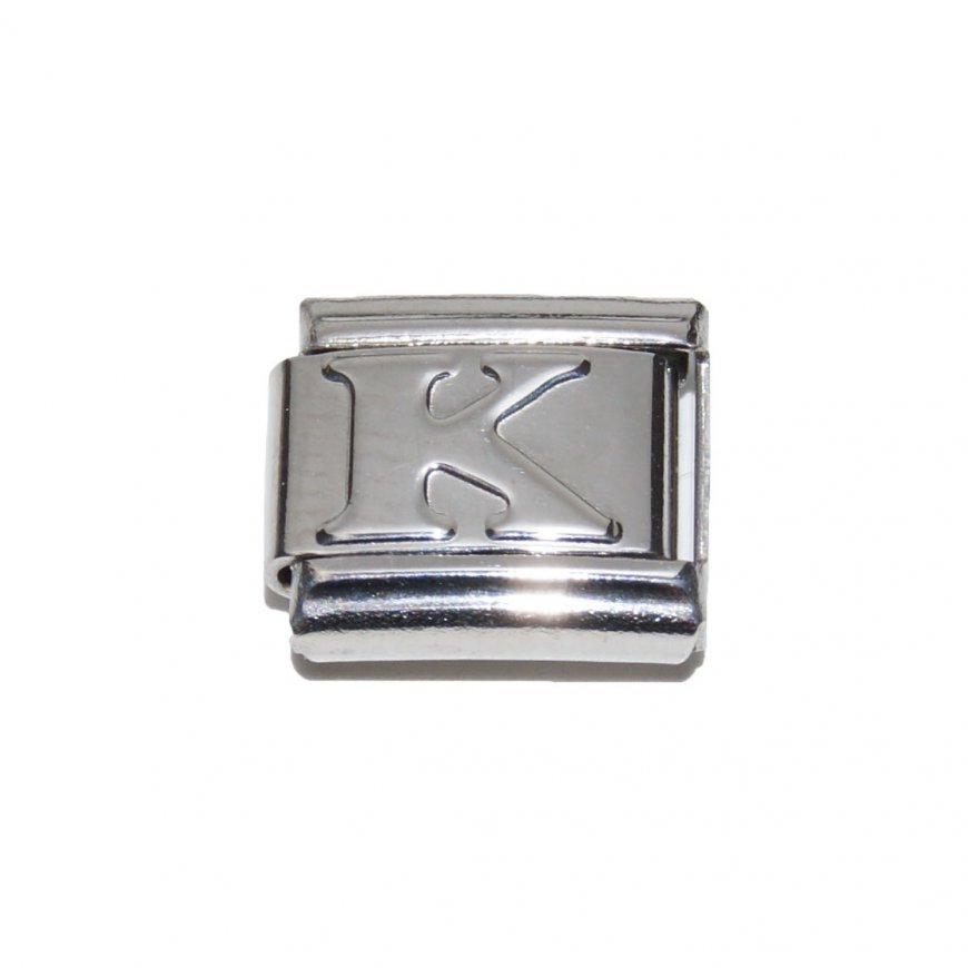 Silver coloured letter K - 9mm Italian charm - Click Image to Close