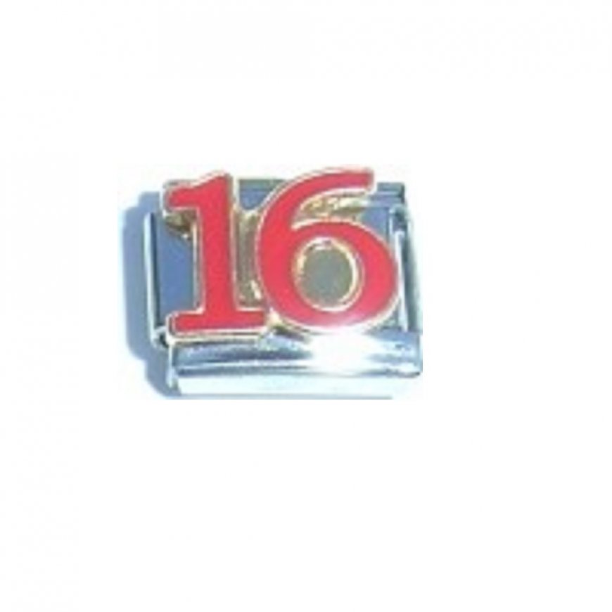 16 red and gold - enamel 9mm Italian charm - Click Image to Close