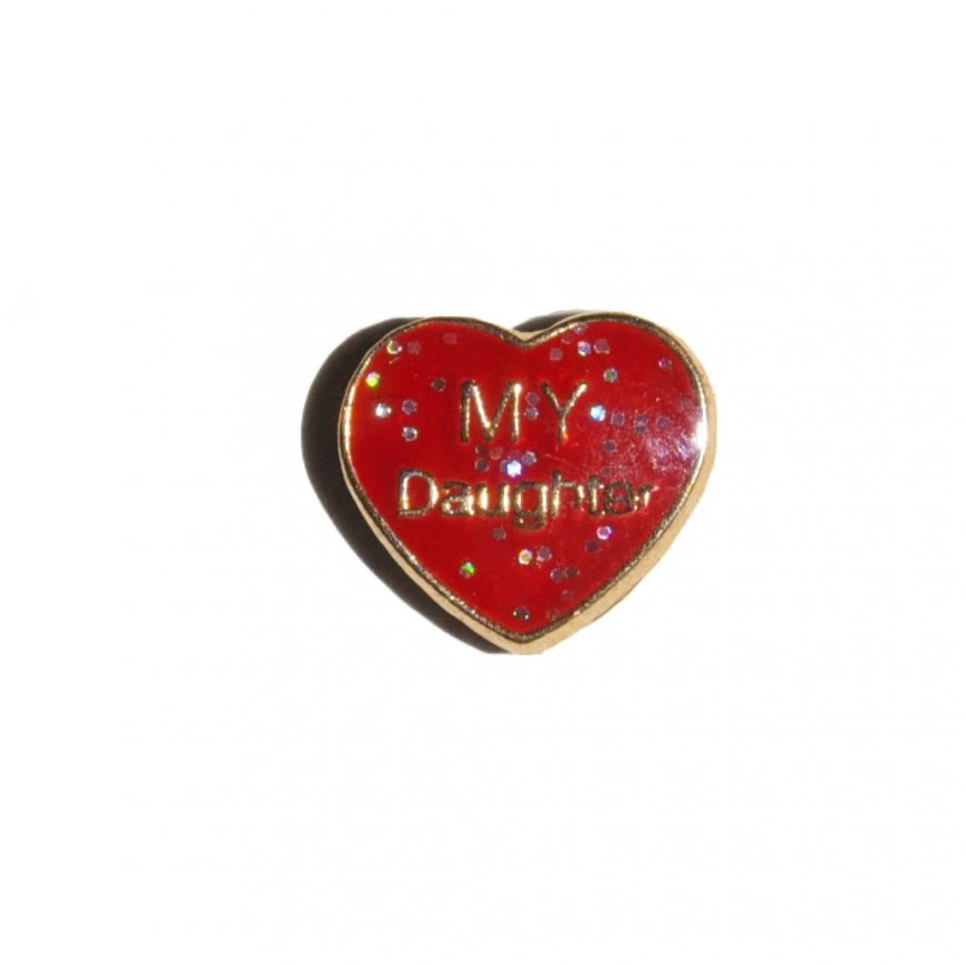 Love my daughter red sparkly heart 7mm floating locket charm - Click Image to Close