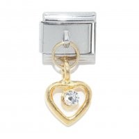 Gold heart with Clear rhinestone - Dangle 9mm Italian charm