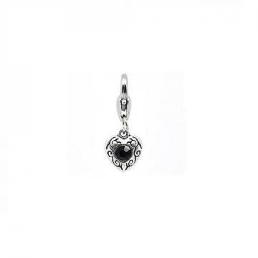 Heart with Black Stone - Clip on charm fits Thomas Sabo style - Click Image to Close