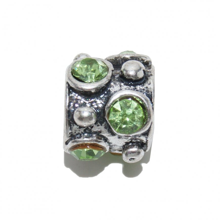 EB11 - Bead with green stones - European bead charm - Click Image to Close